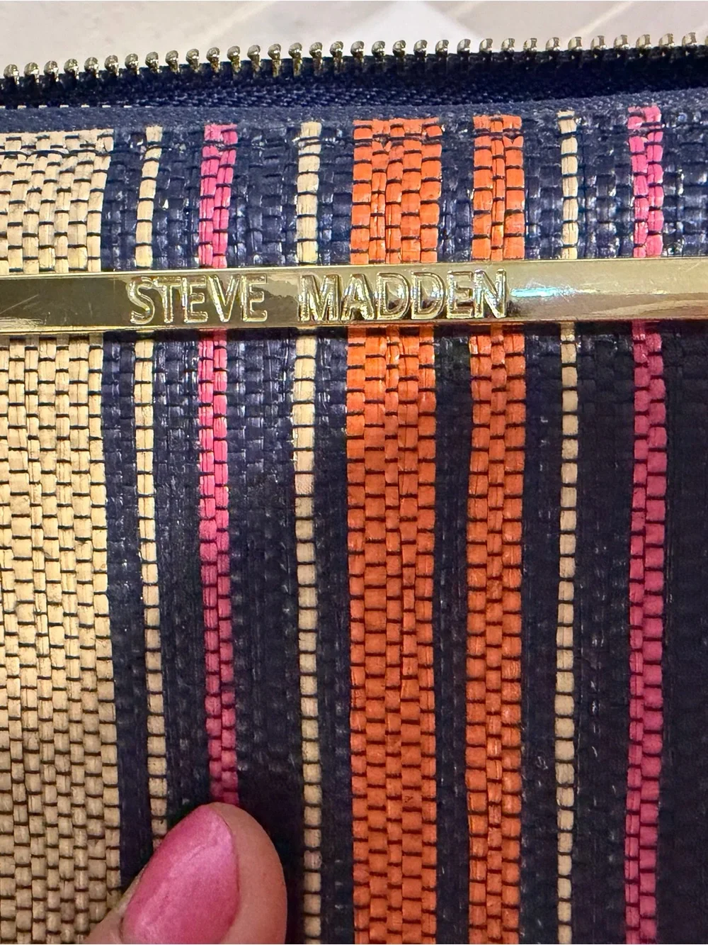 NWOT Steve Madden Beige Woven Multi Color Striped Wristlet Clutch